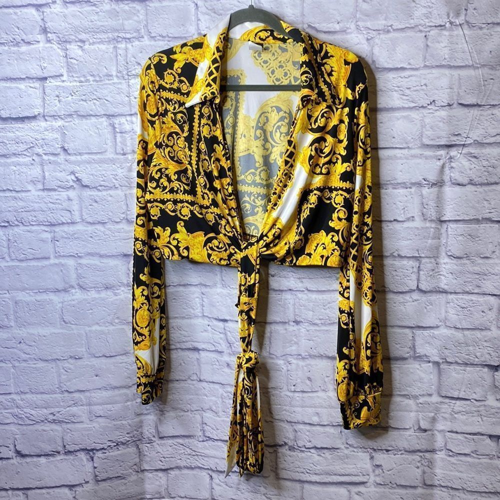 Gibiu Paisley Golf & Black Tie At The Waist Women Blouse Sz XL